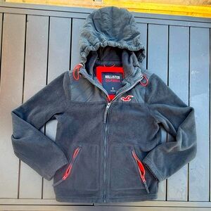 Y2K Hollister Black Red Fleece Full Zip Hooded Jacket Women’s size Small